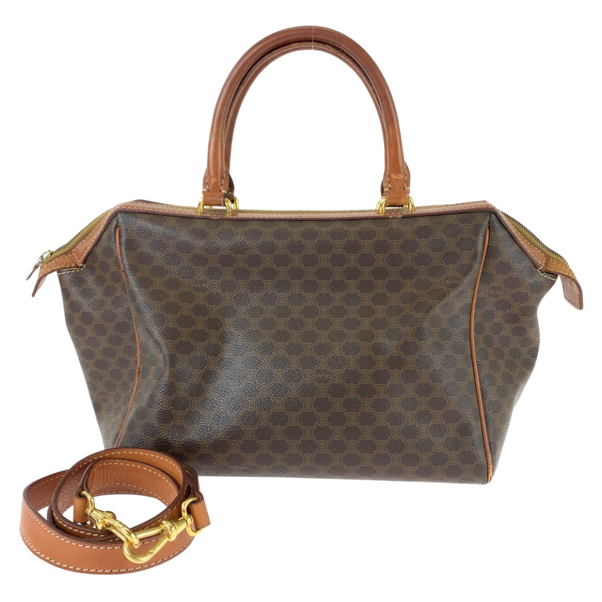 11282
CELINE セリーヌ ヴィンテージ マカダム ブラウン ゴールド金具 レザー M94 ボストンバッグ ハンドバッグ ショルダーバッグ  レディース