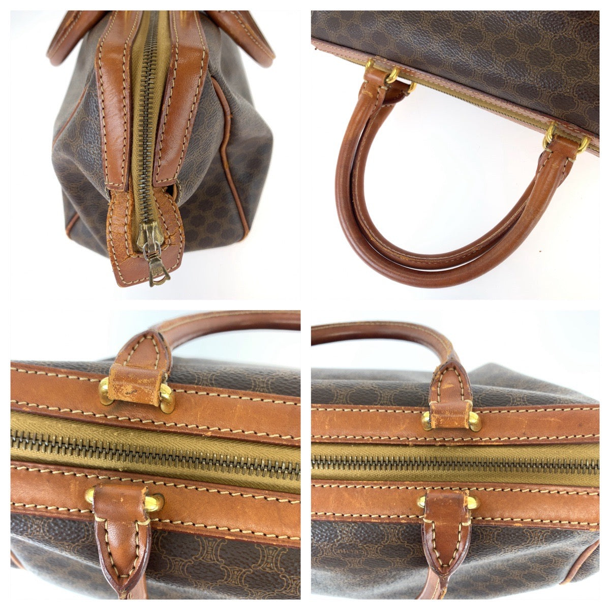 11282
CELINE セリーヌ ヴィンテージ マカダム ブラウン ゴールド金具 レザー M94 ボストンバッグ ハンドバッグ ショルダーバッグ  レディース