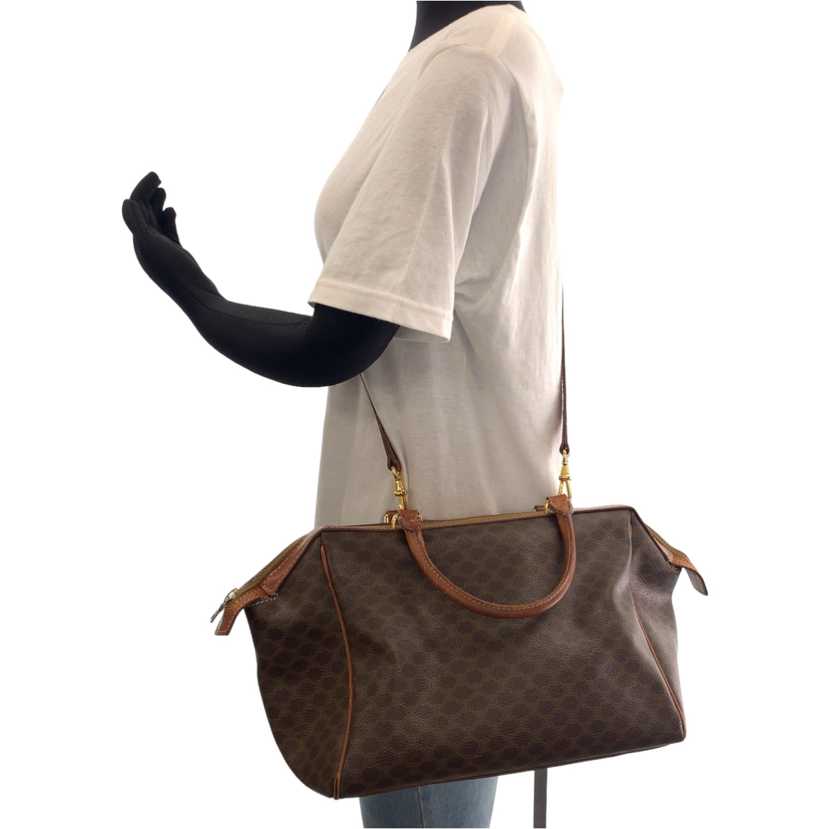 11282
CELINE セリーヌ ヴィンテージ マカダム ブラウン ゴールド金具 レザー M94 ボストンバッグ ハンドバッグ ショルダーバッグ  レディース