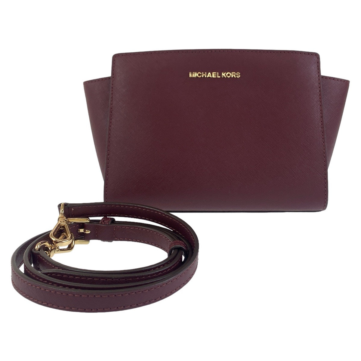 11284
Michael Kors マイケルコース セルマ ワインレッド ゴールド金具 レザー 斜め掛け ショルダーバッグ ポシェット  レディース