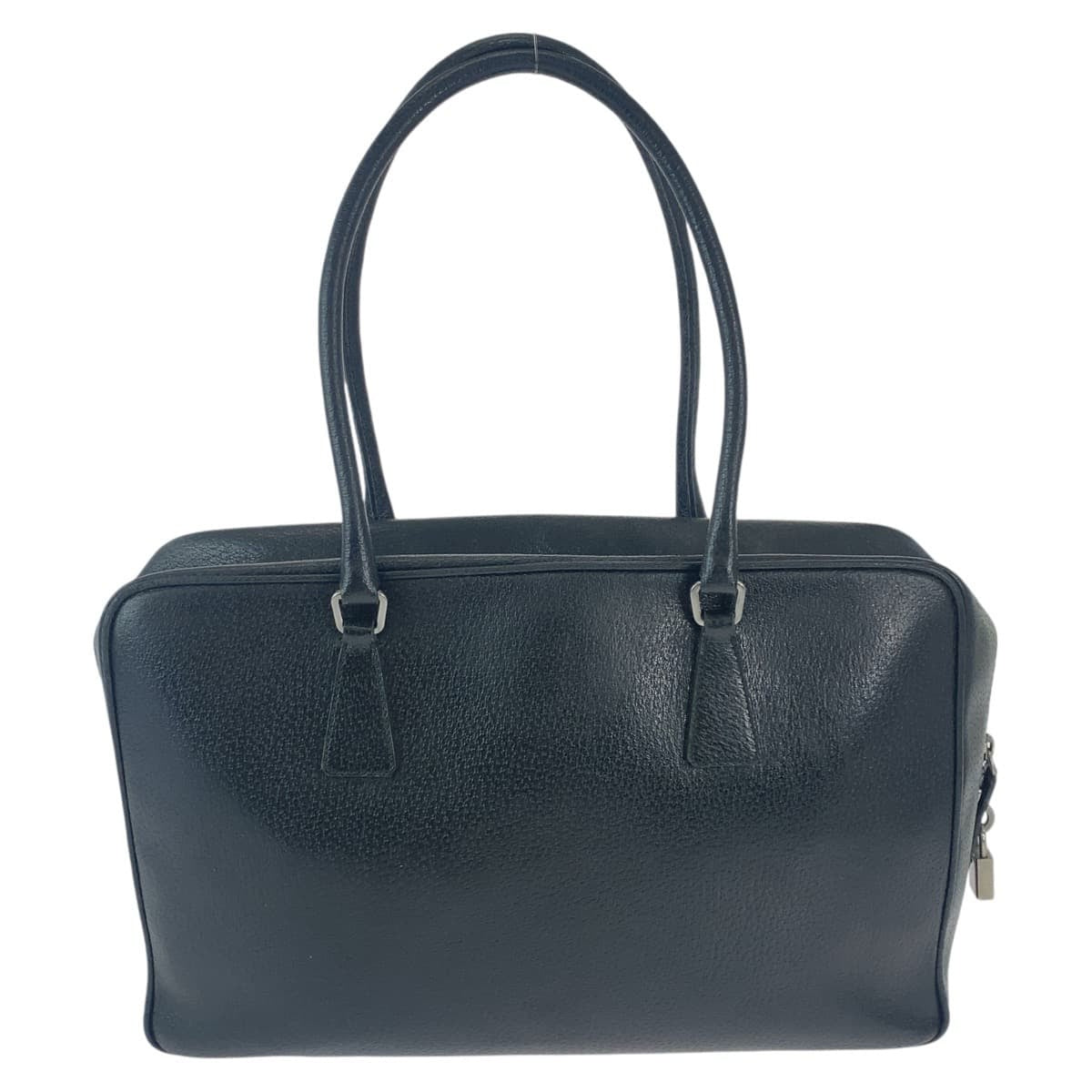 PRADA Prada Triangle Logo Plate Black Silver Hardware Leather Tote Bag Business Bag Men's