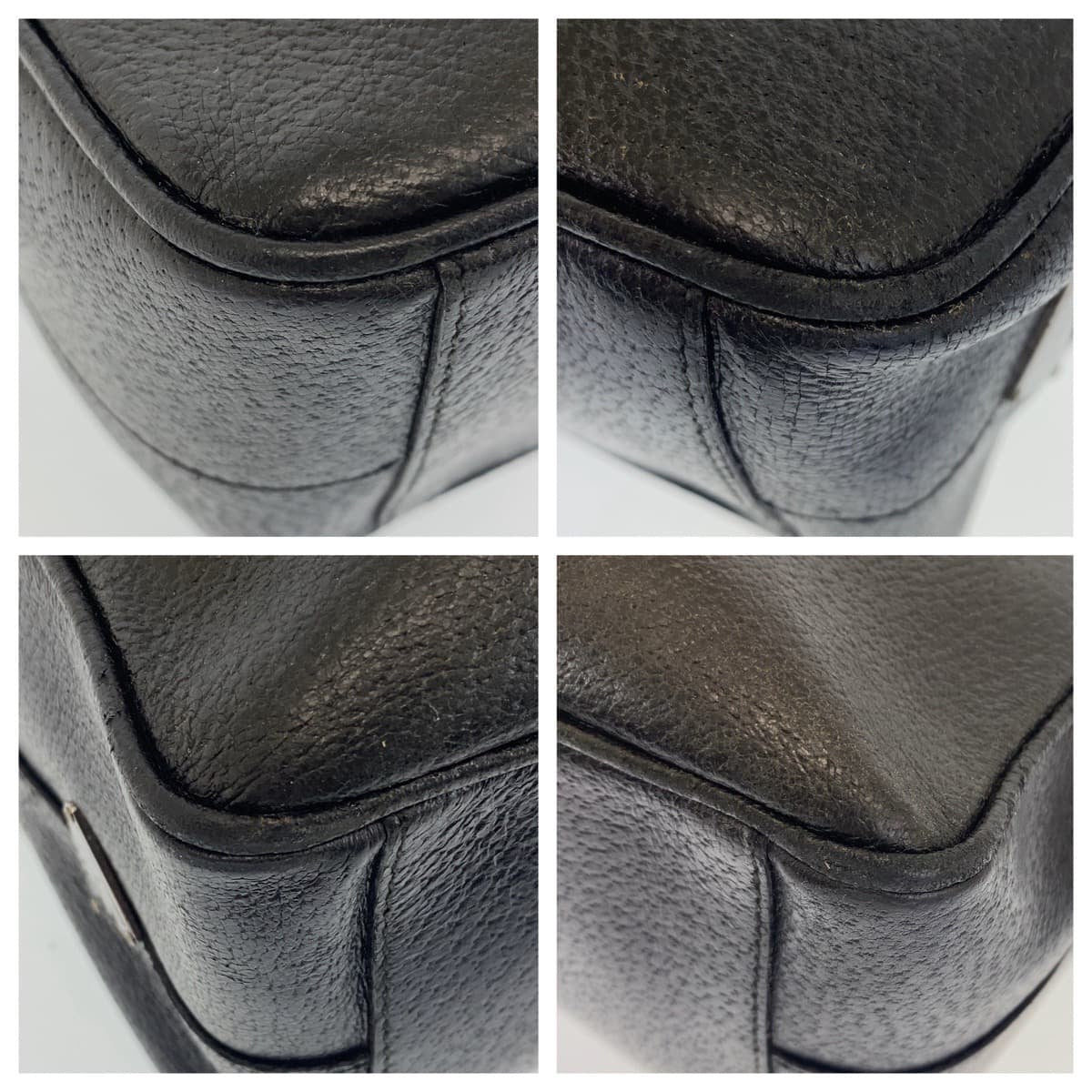 PRADA Prada Triangle Logo Plate Black Silver Hardware Leather Tote Bag Business Bag Men's