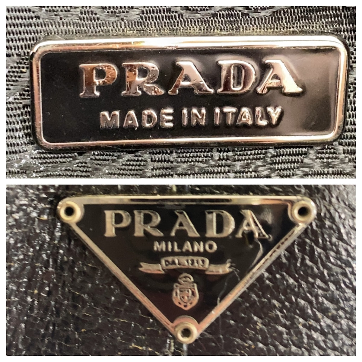 PRADA Prada Triangle Logo Plate Black Silver Hardware Leather Tote Bag Business Bag Men's