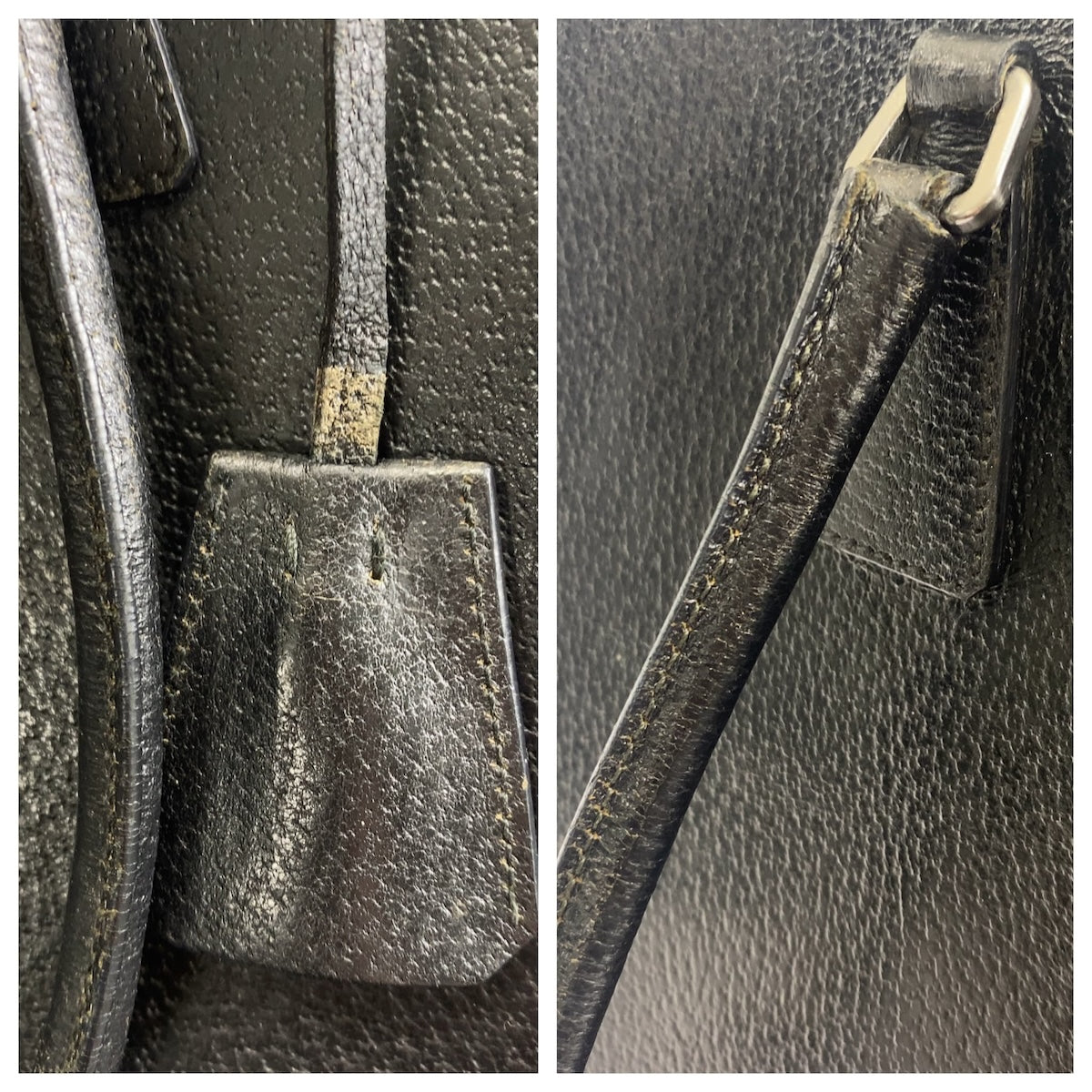 PRADA Prada Triangle Logo Plate Black Silver Hardware Leather Tote Bag Business Bag Men's