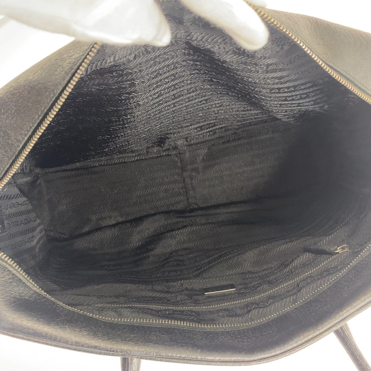 PRADA Prada Triangle Logo Plate Black Silver Hardware Leather Tote Bag Business Bag Men's