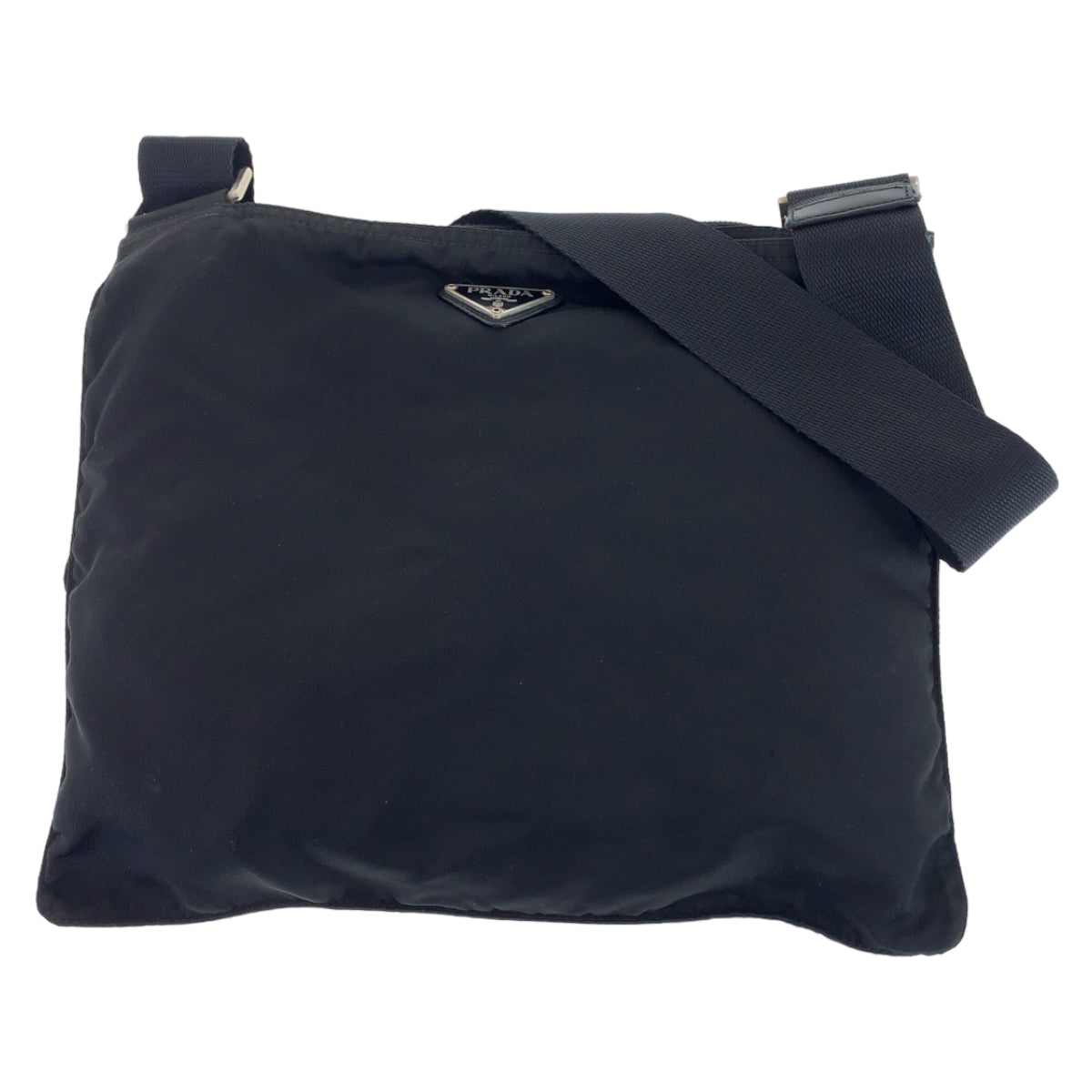 12452
PRADA プラダ テスート 三角ロゴプレート 男女兼用 ブラック 黒 シルバー金具 ナイロン ショルダーバッグ ポシェット  メンズ