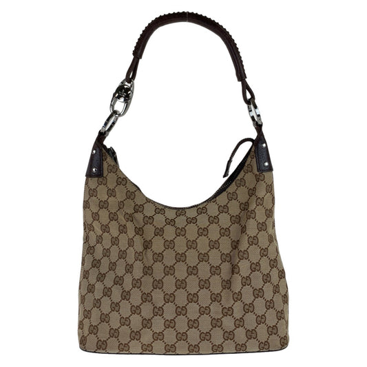 GUCCI グッチ ホーボー GG柄 ベージュ ブラウン シルバー金具 GGキャンバス 115003 ショルダーバッグ  レディース