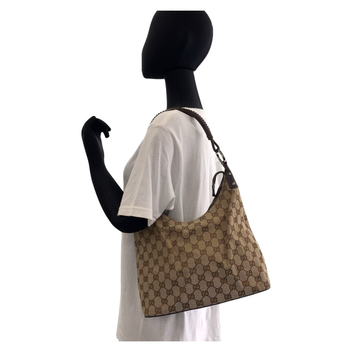 GUCCI グッチ ホーボー GG柄 ベージュ ブラウン シルバー金具 GGキャンバス 115003 ショルダーバッグ  レディース