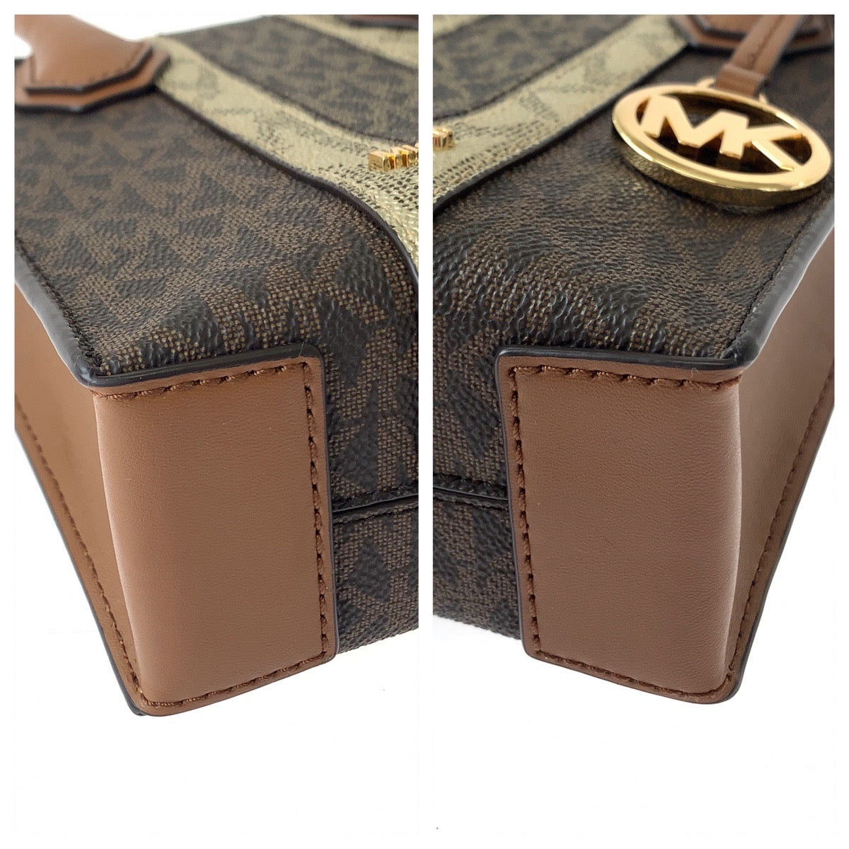 11294
Michael Kors マイケルコース MKシグネチャー ブラウン ゴールド金具 PVC ショルダーバッグ ハンドバッグ ポシェット 斜め掛け  レディース