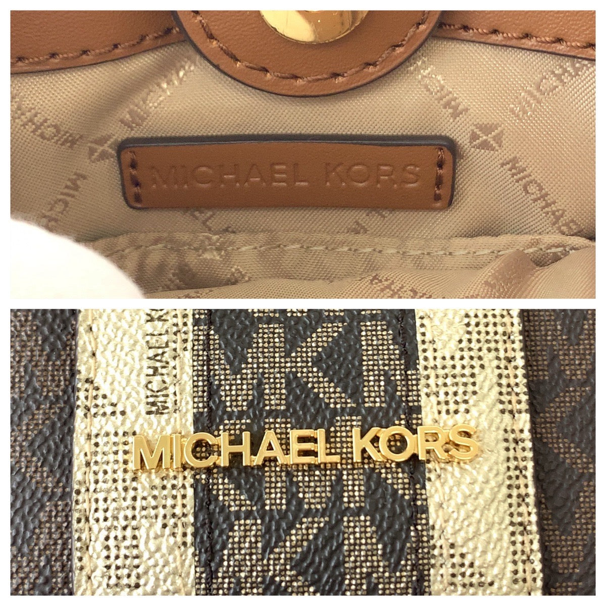 11294
Michael Kors マイケルコース MKシグネチャー ブラウン ゴールド金具 PVC ショルダーバッグ ハンドバッグ ポシェット 斜め掛け  レディース