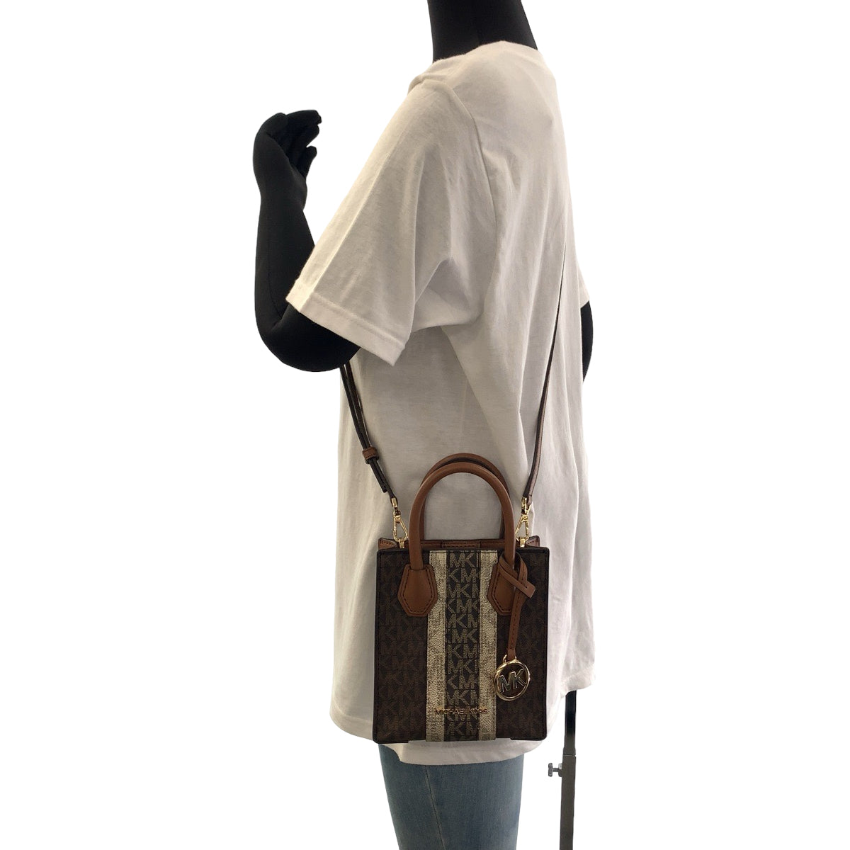 11294
Michael Kors マイケルコース MKシグネチャー ブラウン ゴールド金具 PVC ショルダーバッグ ハンドバッグ ポシェット 斜め掛け  レディース