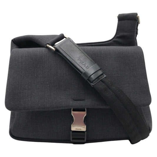 12864
PRADA プラダ プラダスポーツ 男女兼用 グレー シルバー金具 ウール ショルダーバック メッセンジャーバッグ  メンズ