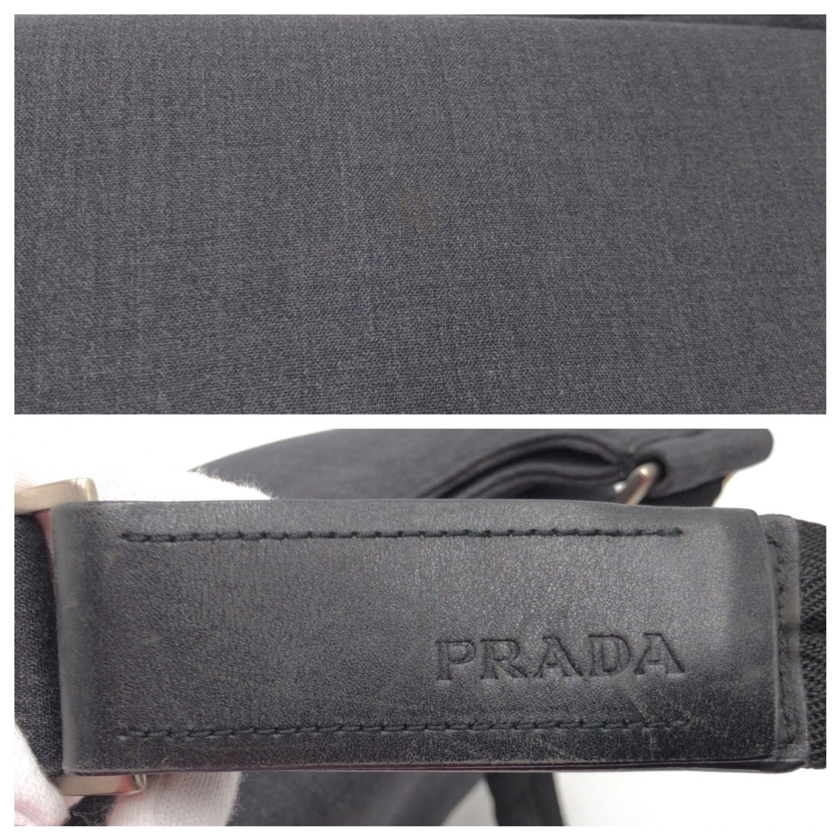 12864
PRADA プラダ プラダスポーツ 男女兼用 グレー シルバー金具 ウール ショルダーバック メッセンジャーバッグ  メンズ