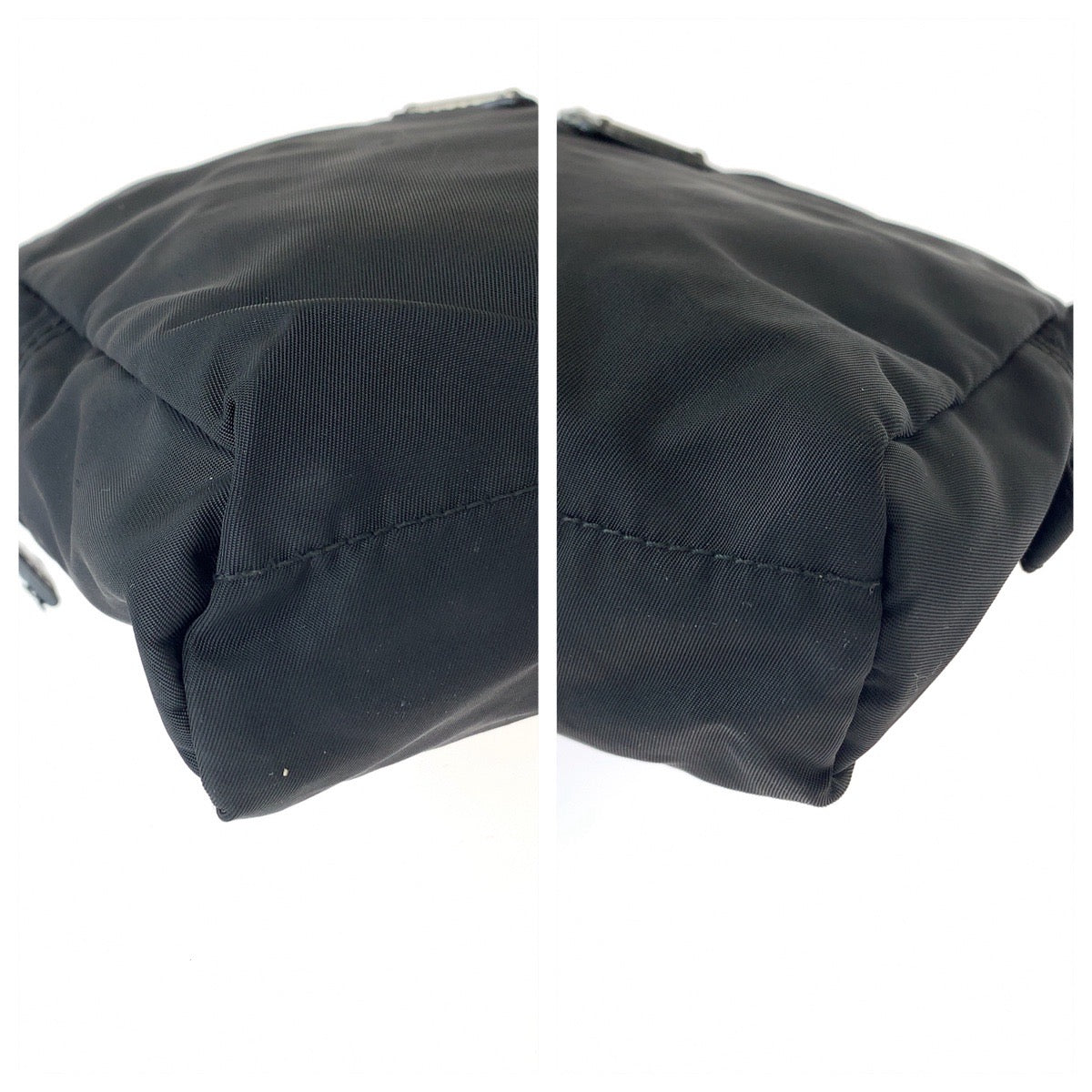 PRADA Tessuto Triangle Logo Plate Black Silver Hardware Nylon Pouch Makeup Pouch Women's