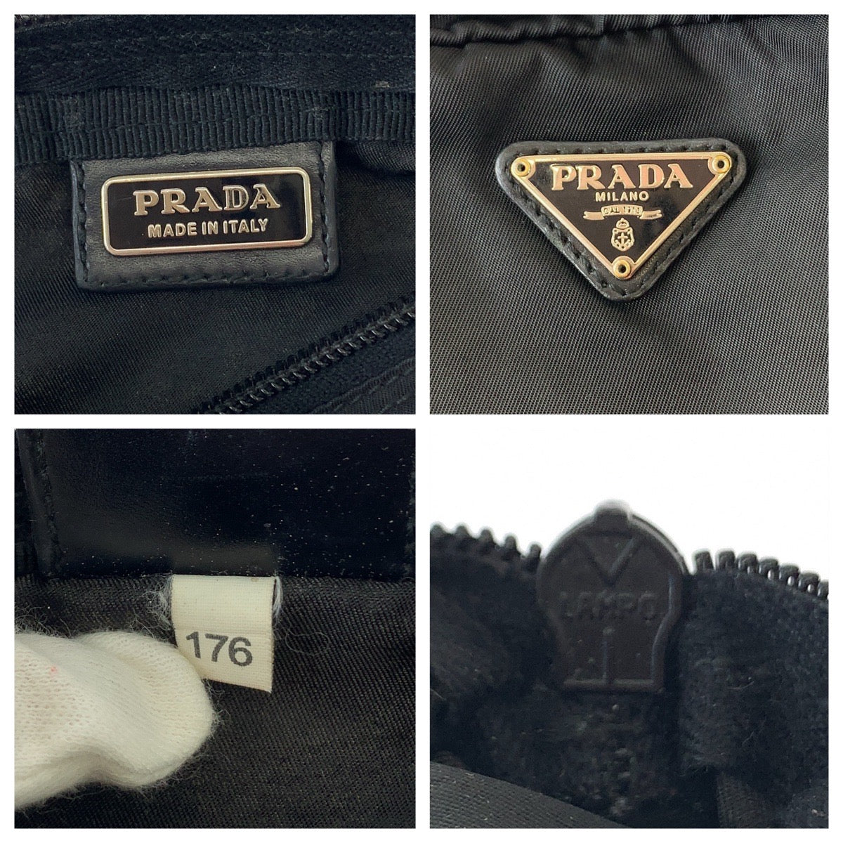 PRADA Tessuto Triangle Logo Plate Black Silver Hardware Nylon Pouch Makeup Pouch Women's