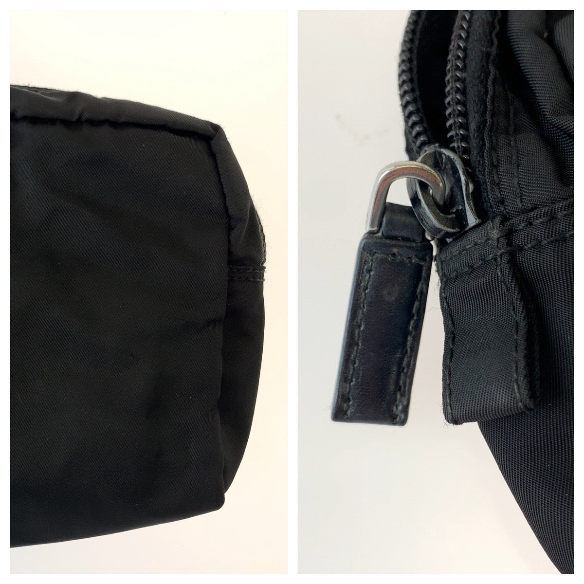 PRADA Tessuto Triangle Logo Plate Black Silver Hardware Nylon Pouch Makeup Pouch Women's