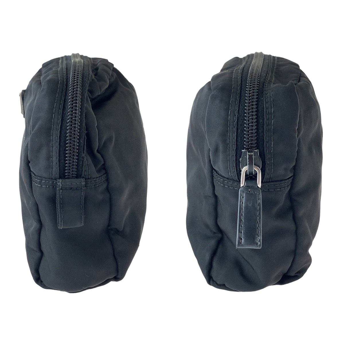 PRADA Tessuto Triangle Logo Plate Black Silver Hardware Nylon Pouch Makeup Pouch Women's