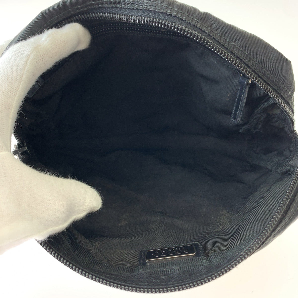 PRADA Tessuto Triangle Logo Plate Black Silver Hardware Nylon Pouch Makeup Pouch Women's