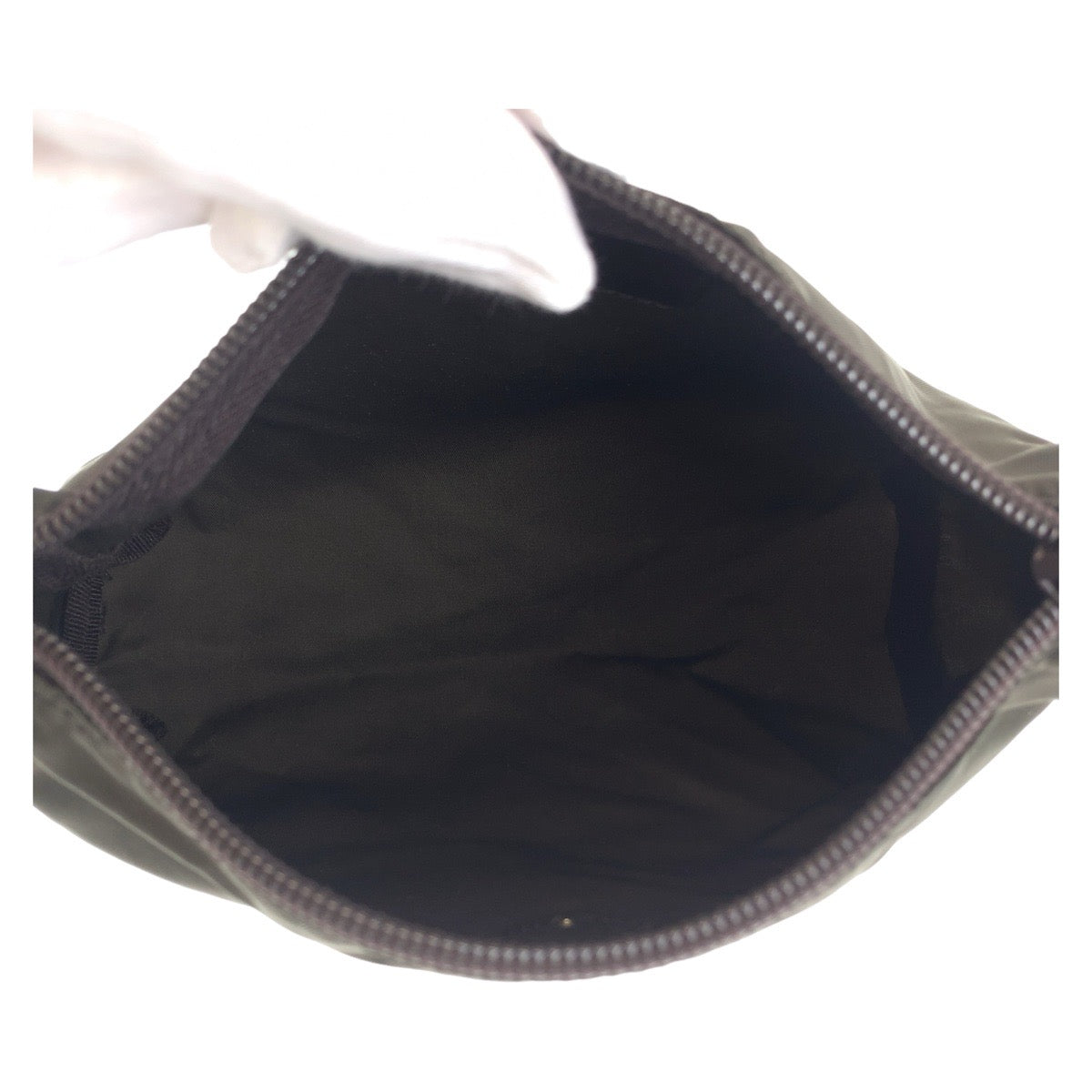 PRADA Prada Tessuto Triangle Logo Plate Khaki Silver Hardware Nylon Pouch Accessory Pouch Women's