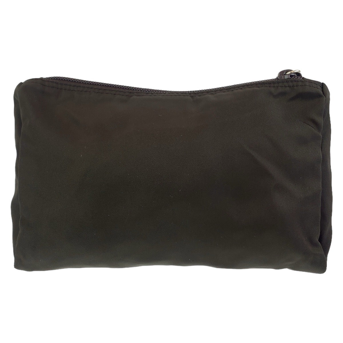 PRADA Prada Tessuto Triangle Logo Plate Khaki Silver Hardware Nylon Pouch Accessory Pouch Women's