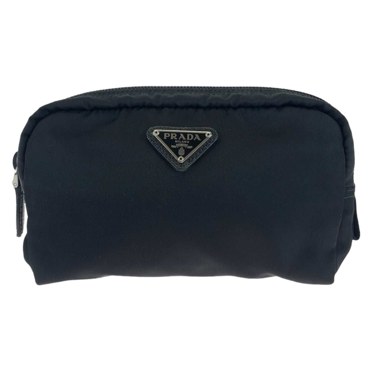 PRADA Prada Tessuto Triangle Logo Plate Black Silver Hardware Nylon Makeup Pouch Pouch Women's