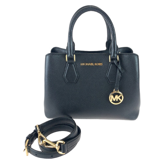 11305
Michael Kors マイケルコース ブラック 黒 ゴールド金具 レザー ショルダーバッグ ハンドバッグ  レディース