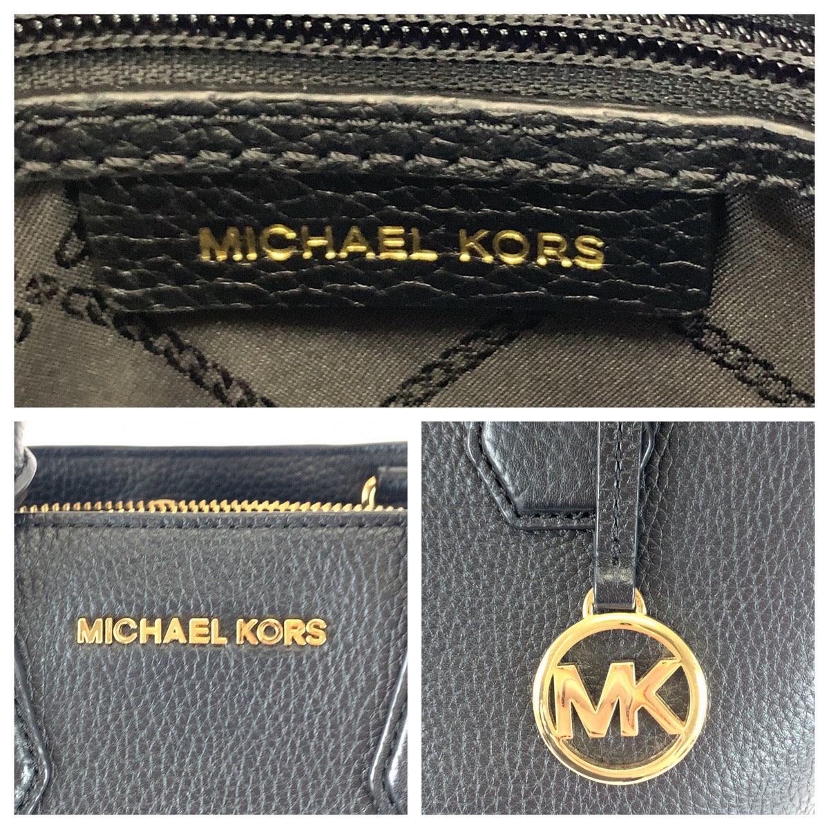 11305
Michael Kors マイケルコース ブラック 黒 ゴールド金具 レザー ショルダーバッグ ハンドバッグ  レディース