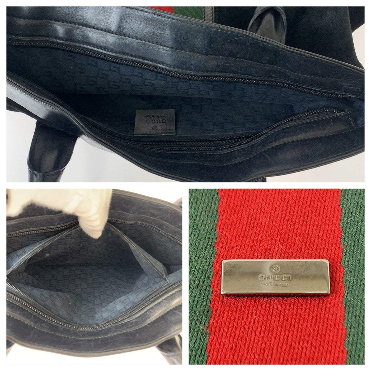 GUCCI グッチ シェリーライン ブラック 黒 シルバー金具 スウェード / レザー 33890 トートバッグ ショルダーバッグ  レディース