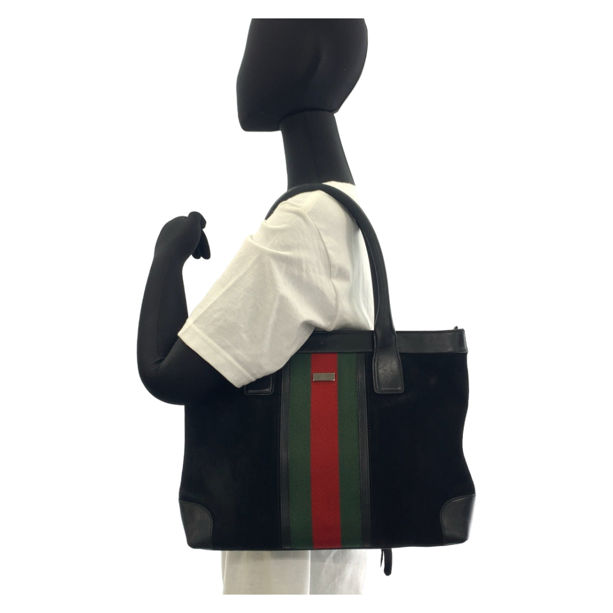 GUCCI グッチ シェリーライン ブラック 黒 シルバー金具 スウェード / レザー 33890 トートバッグ ショルダーバッグ  レディース