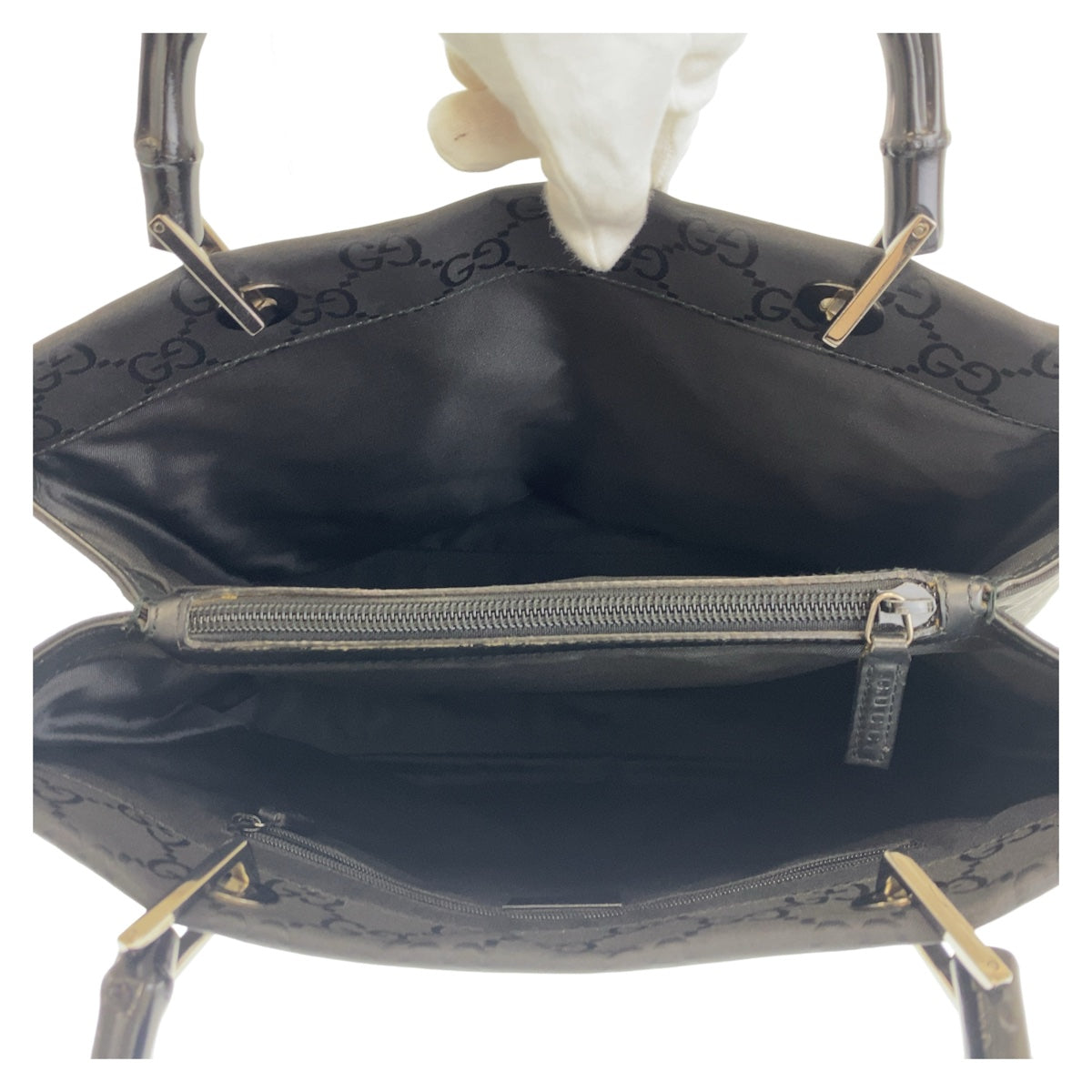 11309
GUCCI グッチ バンブー GG柄 ブラック シルバー金具 ナイロン 21010 トートバッグ ハンドバッグ  レディース