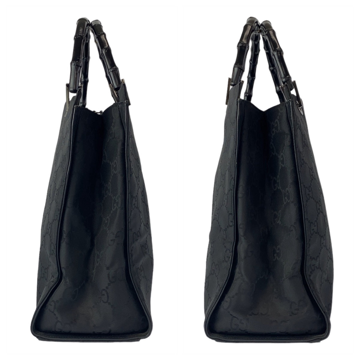 11309
GUCCI グッチ バンブー GG柄 ブラック シルバー金具 ナイロン 21010 トートバッグ ハンドバッグ  レディース