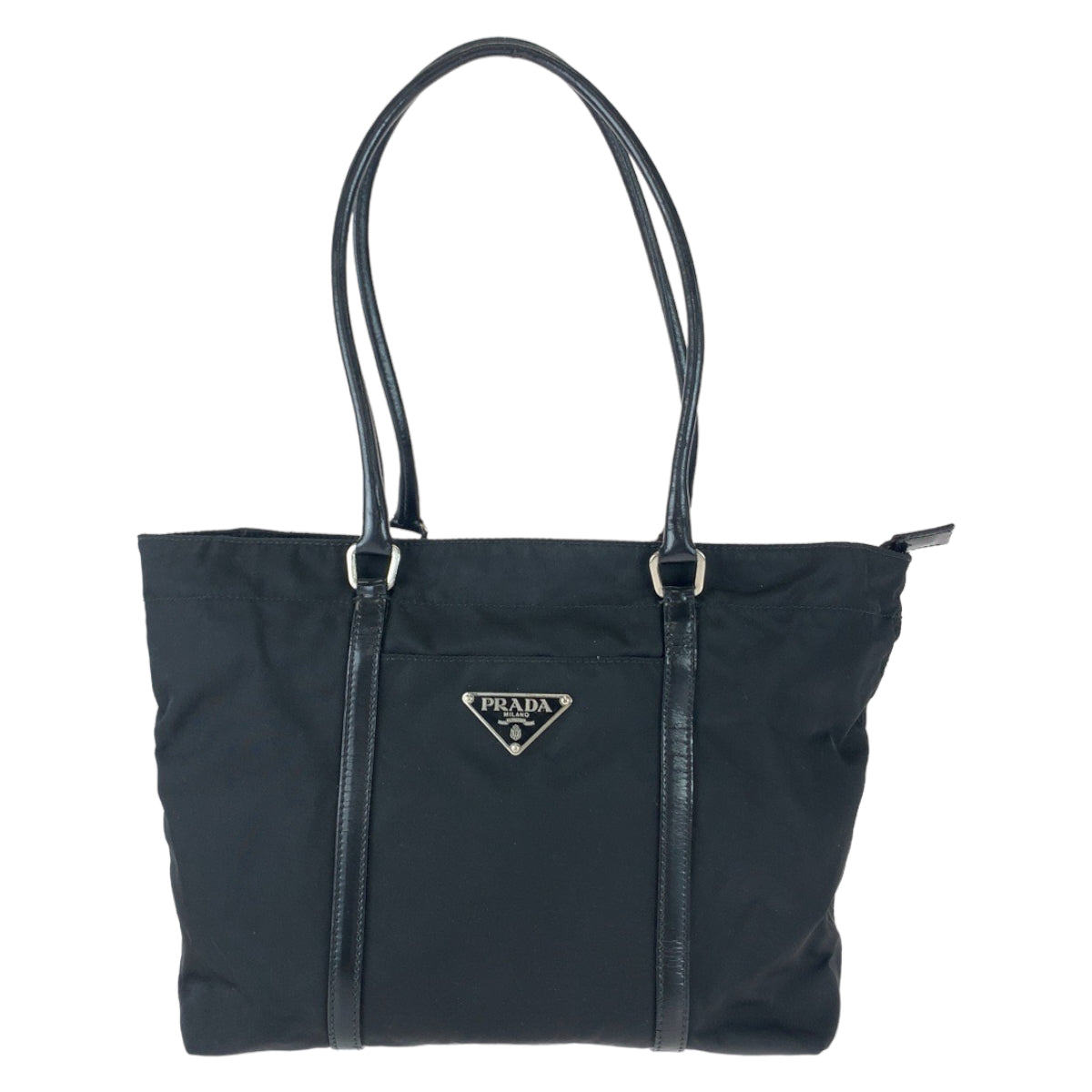 11311
PRADA プラダ テスート 三角ロゴプレート ブラック シルバー金具 ナイロン / レザー トートバッグ ショルダーバッグ  レディース