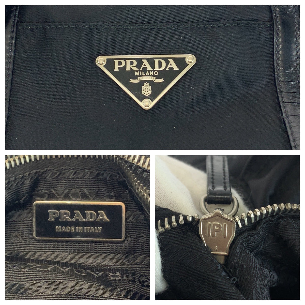 11311
PRADA プラダ テスート 三角ロゴプレート ブラック シルバー金具 ナイロン / レザー トートバッグ ショルダーバッグ  レディース