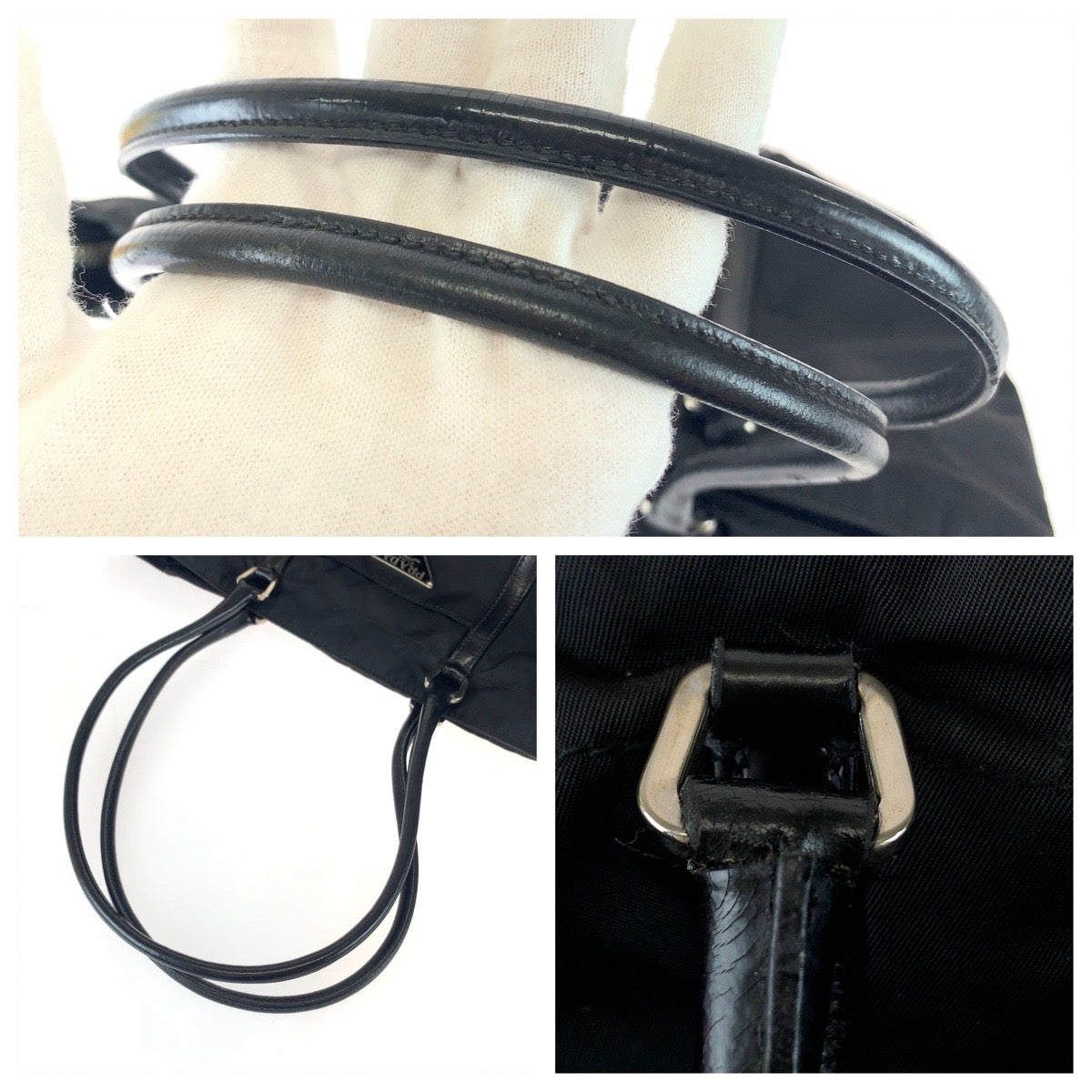 11311
PRADA プラダ テスート 三角ロゴプレート ブラック シルバー金具 ナイロン / レザー トートバッグ ショルダーバッグ  レディース
