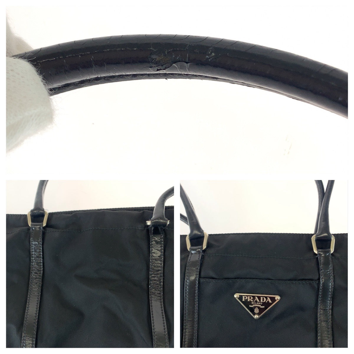 11311
PRADA プラダ テスート 三角ロゴプレート ブラック シルバー金具 ナイロン / レザー トートバッグ ショルダーバッグ  レディース