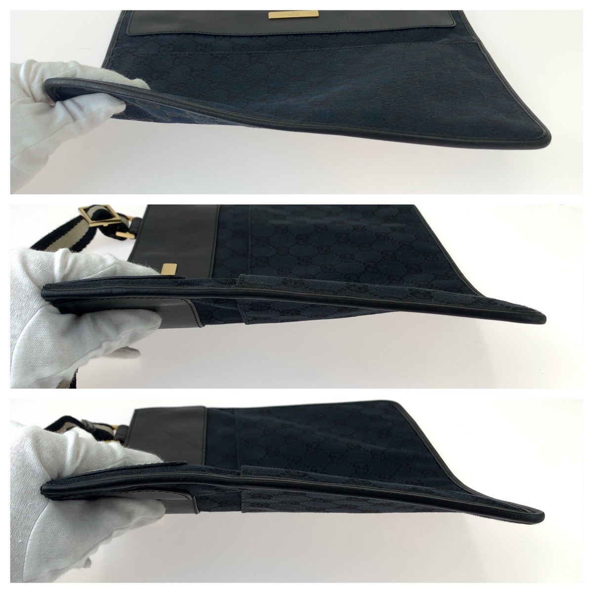 11314
GUCCI グッチ ブラック 黒 ゴールド金具 GGキャンバス / レザー 019 0354 斜め掛け ショルダーバッグ  メンズ