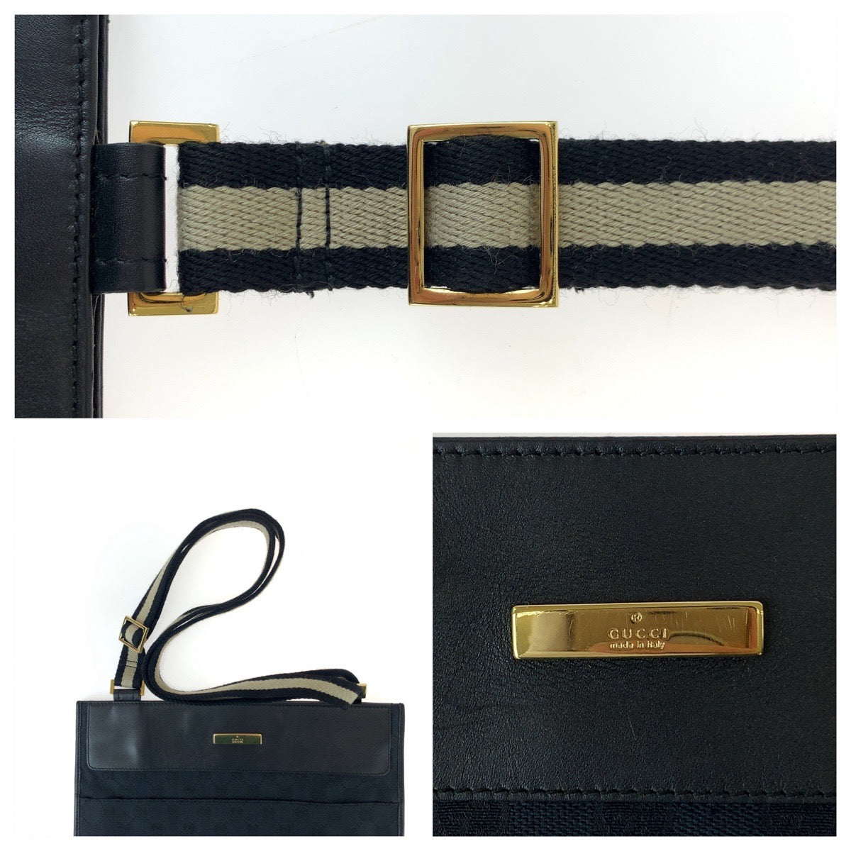 11314
GUCCI グッチ ブラック 黒 ゴールド金具 GGキャンバス / レザー 019 0354 斜め掛け ショルダーバッグ  メンズ