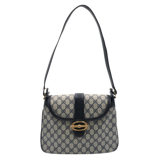12865
GUCCI グッチ ヴィンテージ オールドグッチ ネイビー ゴールド金具 GGスプリームキャンバス ショルダーバッグ  レディース