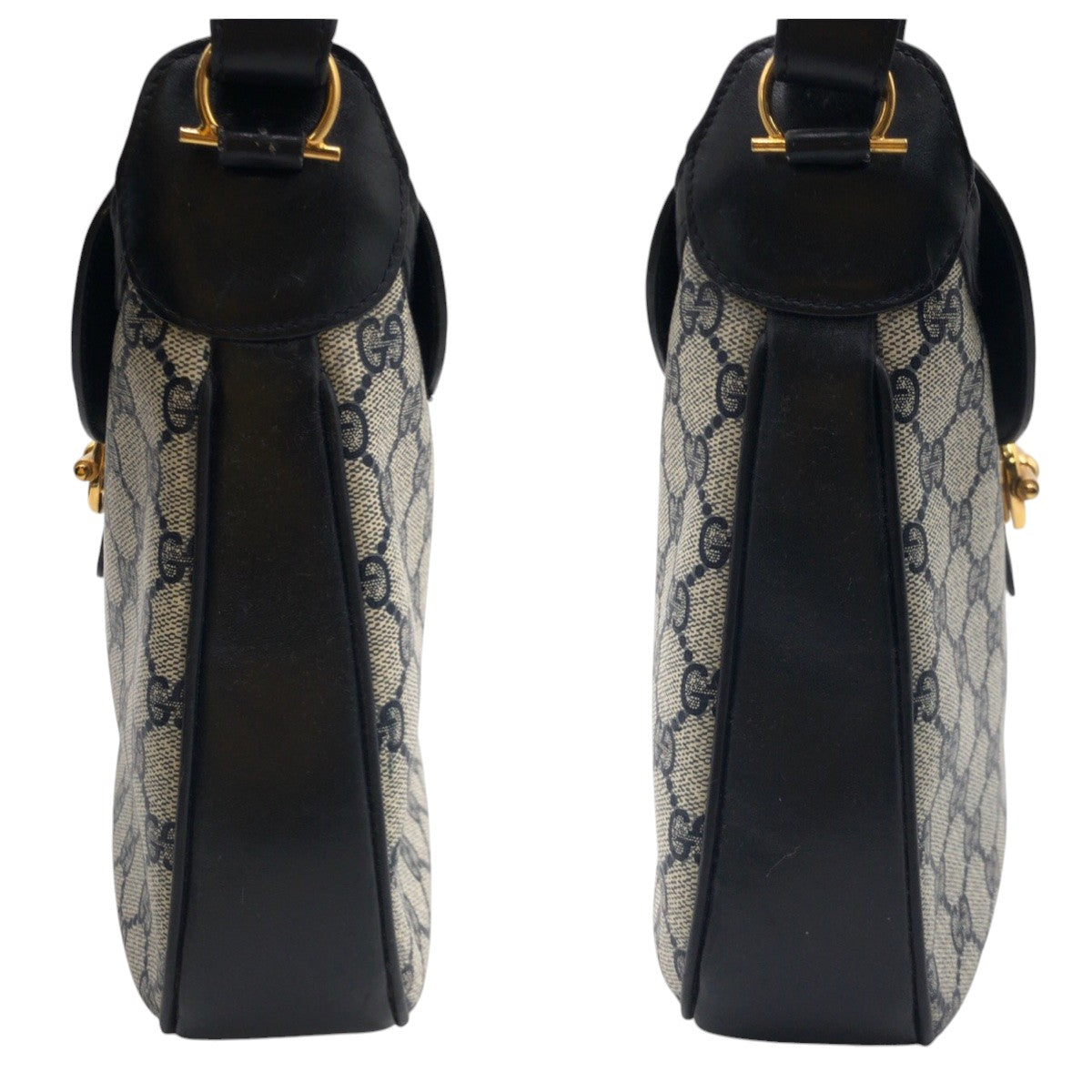 12865
GUCCI グッチ ヴィンテージ オールドグッチ ネイビー ゴールド金具 GGスプリームキャンバス ショルダーバッグ  レディース