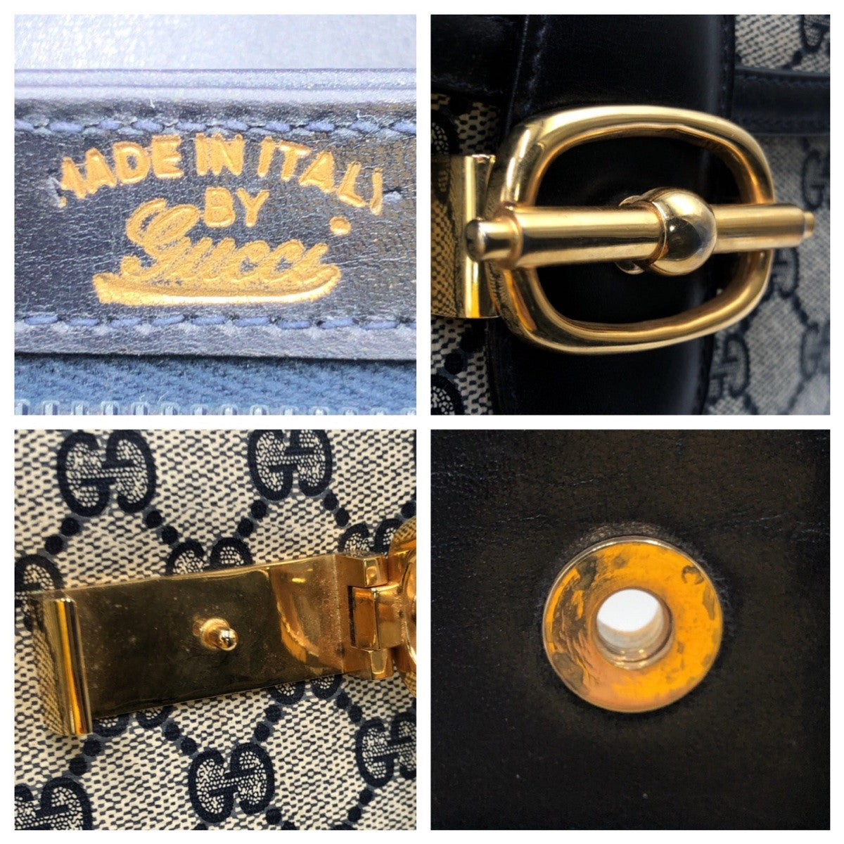 12865
GUCCI グッチ ヴィンテージ オールドグッチ ネイビー ゴールド金具 GGスプリームキャンバス ショルダーバッグ  レディース