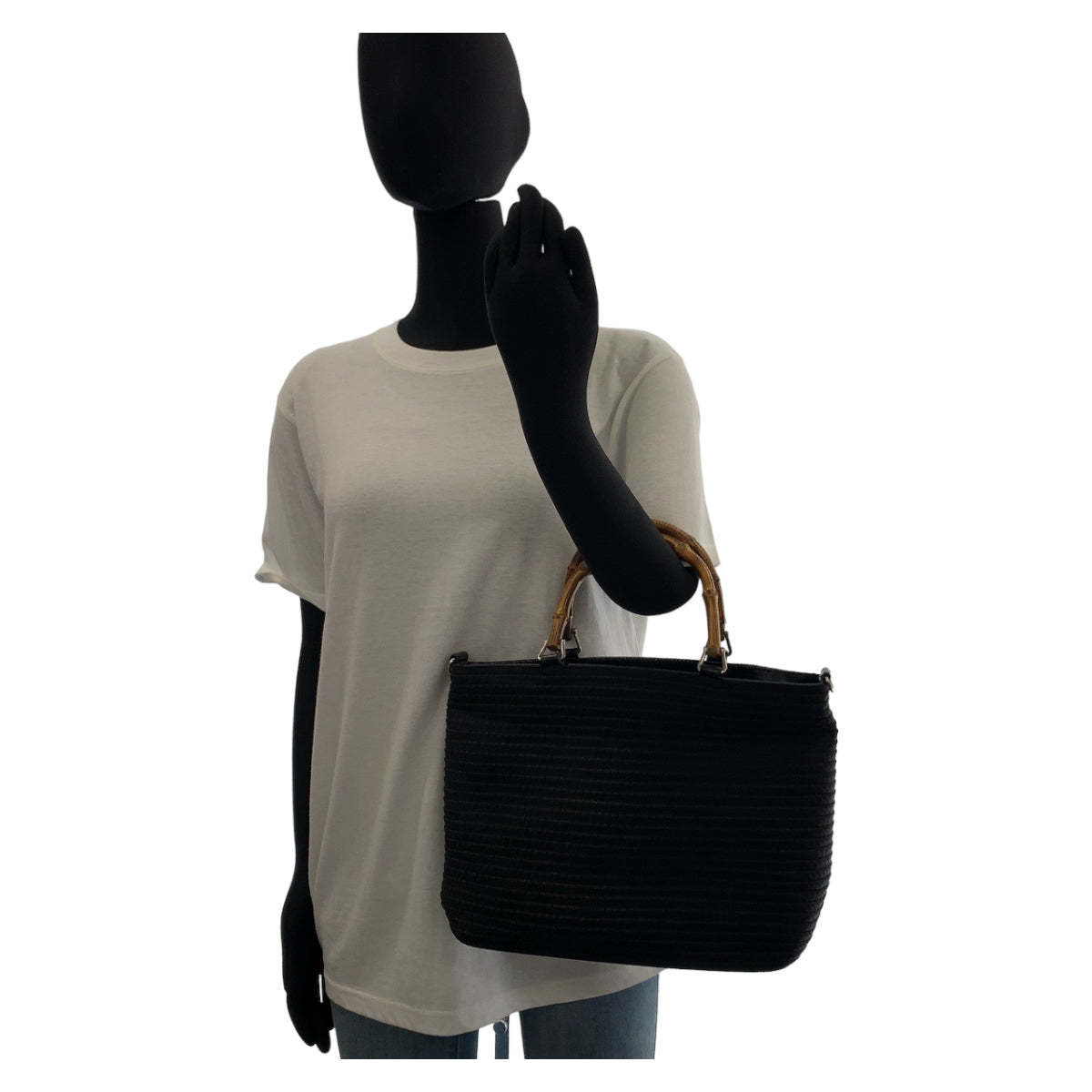 11318
GUCCI グッチ ヴィンテージ バンブー ブラック シルバー金具 キャンバス / レザー 000 1998 0540 トートバッグ ハンドバッグ  レディース