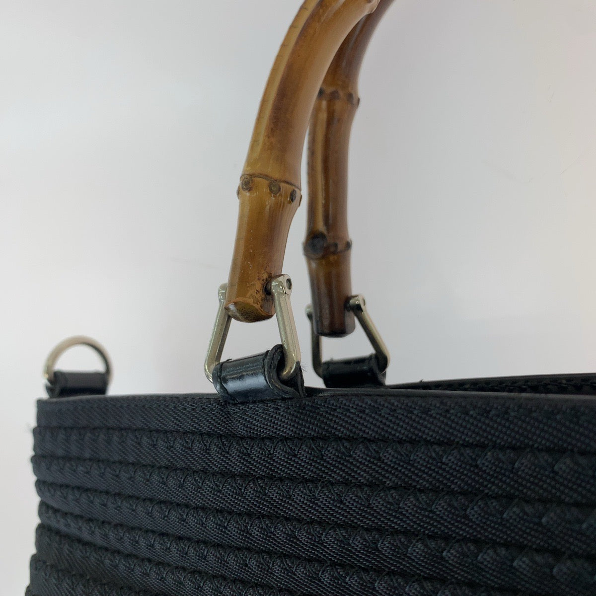 11318
GUCCI グッチ ヴィンテージ バンブー ブラック シルバー金具 キャンバス / レザー 000 1998 0540 トートバッグ ハンドバッグ  レディース