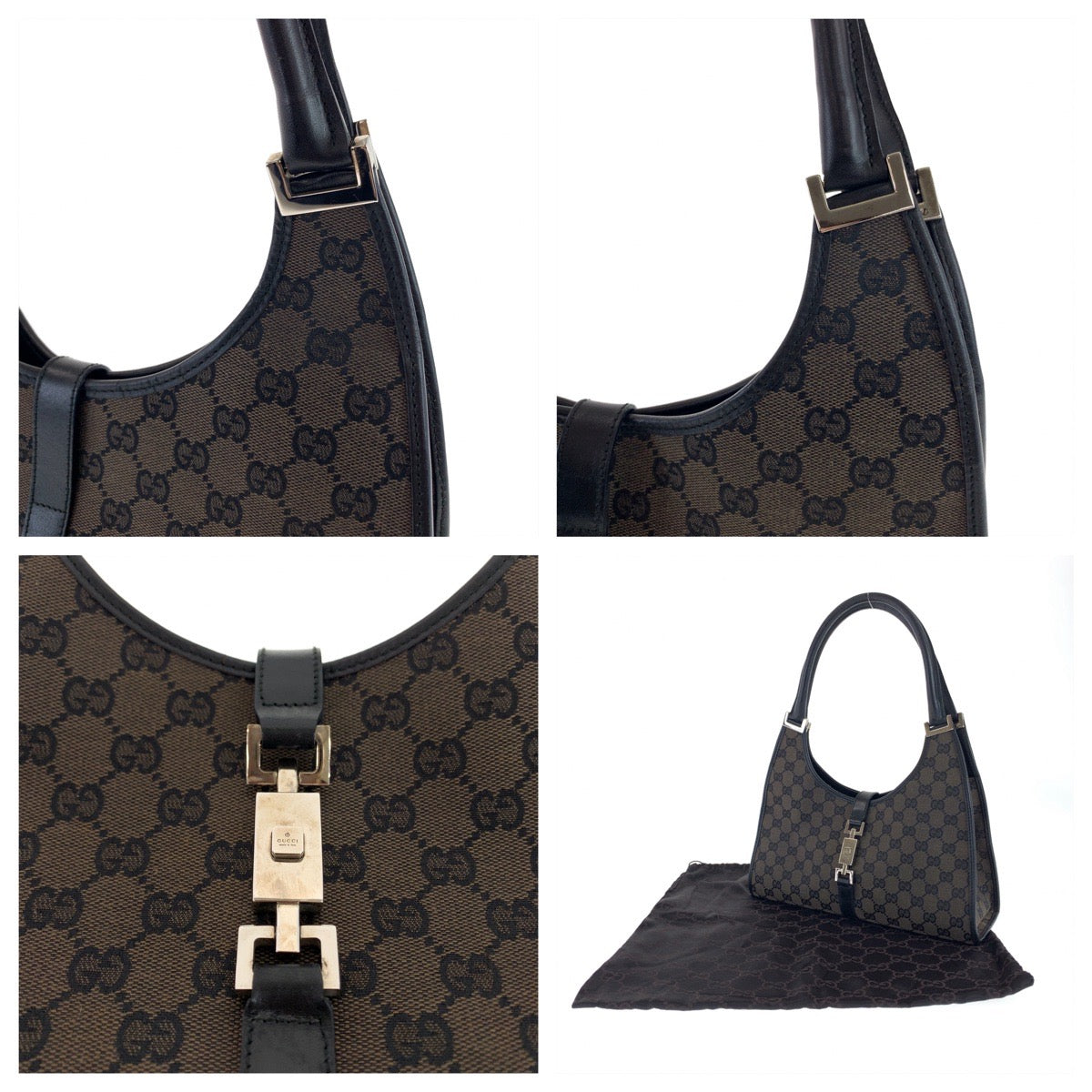 GUCCI グッチ ジャッキー ブラウン ブラック シルバー金具 GGキャンバス 002 1067 ショルダーバッグ  レディース