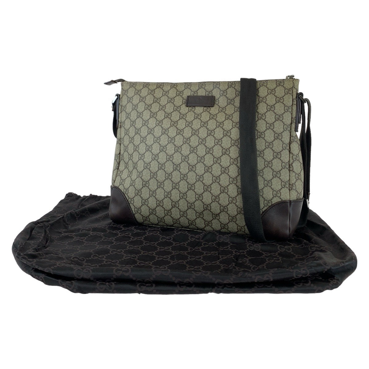 12450
GUCCI グッチ GG柄 ブラウン グレー シルバー金具 GGスプリームキャンバス 110054 斜め掛け ショルダーバッグ メッセンジャーバッグ  レディース