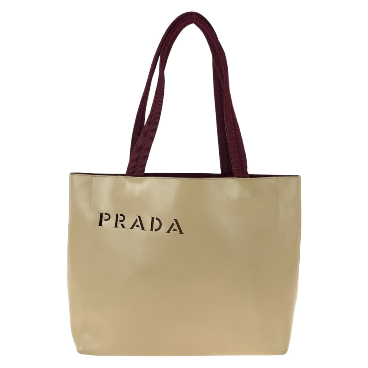 11320
PRADA プラダ ロゴ型抜き ポーチ付き ベージュ ボルドー ワインレッド レザー / スウェード トートバッグ ショルダーバッグ ハンドバッグ  レディース