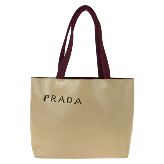 11320
PRADA プラダ ロゴ型抜き ポーチ付き ベージュ ボルドー ワインレッド レザー / スウェード トートバッグ ショルダーバッグ ハンドバッグ  レディース