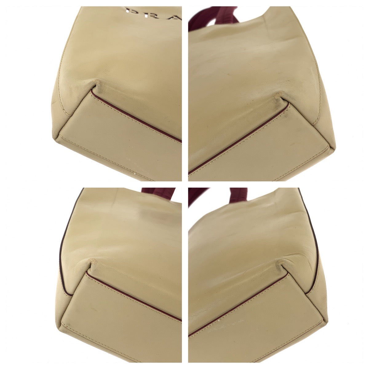 11320
PRADA プラダ ロゴ型抜き ポーチ付き ベージュ ボルドー ワインレッド レザー / スウェード トートバッグ ショルダーバッグ ハンドバッグ  レディース
