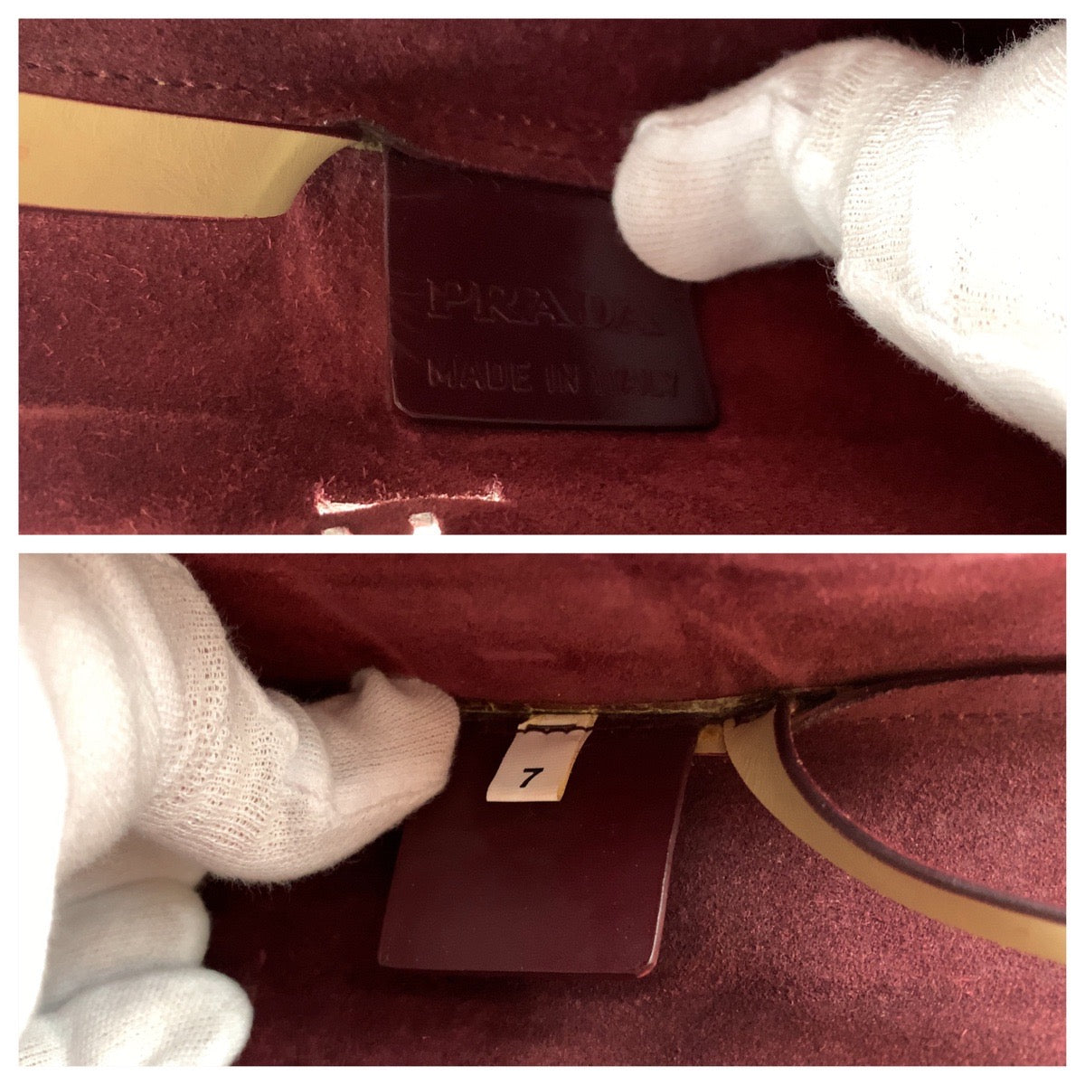 11320
PRADA プラダ ロゴ型抜き ポーチ付き ベージュ ボルドー ワインレッド レザー / スウェード トートバッグ ショルダーバッグ ハンドバッグ  レディース