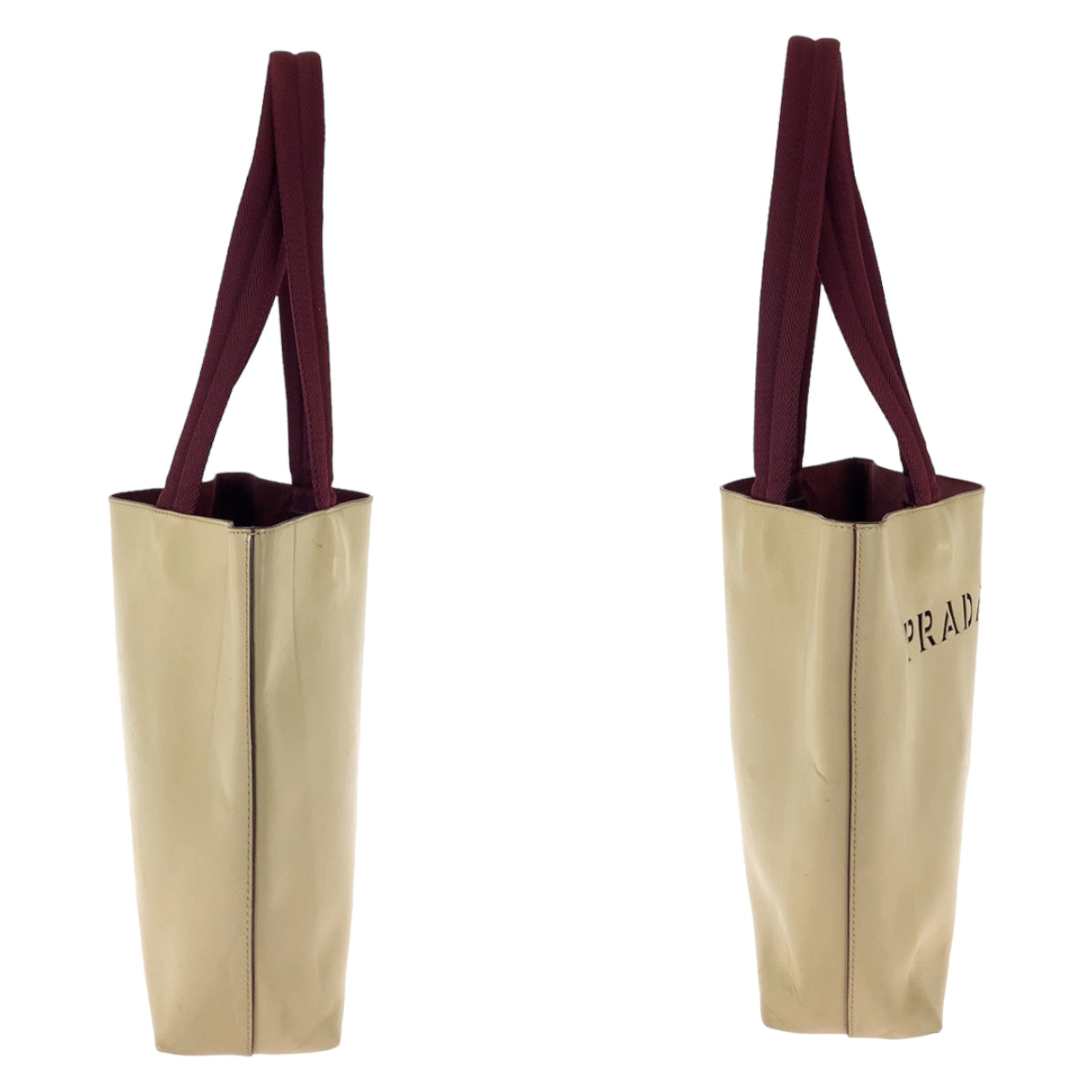 11320
PRADA プラダ ロゴ型抜き ポーチ付き ベージュ ボルドー ワインレッド レザー / スウェード トートバッグ ショルダーバッグ ハンドバッグ  レディース