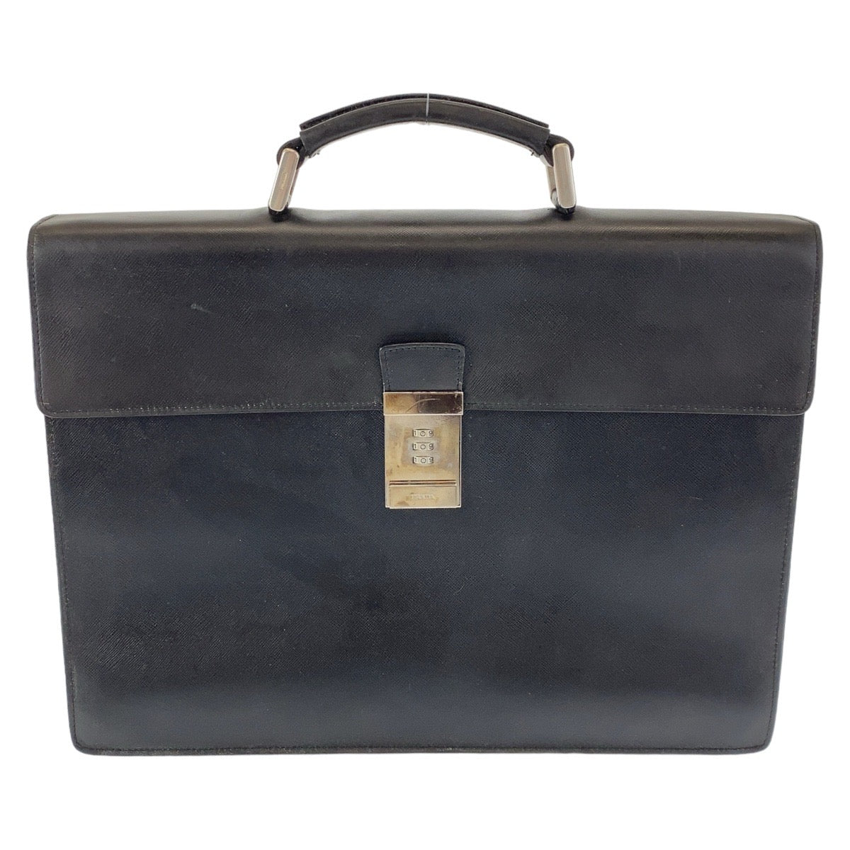 12448
PRADA プラダ サフィアーノ ブラック 黒 シルバー金具 レザー ビジネスバッグ ブリーフケース A4収納  メンズ AB21